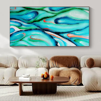Turquoise, Green, and Red Swirls - Abstract Fluid Art CT1222