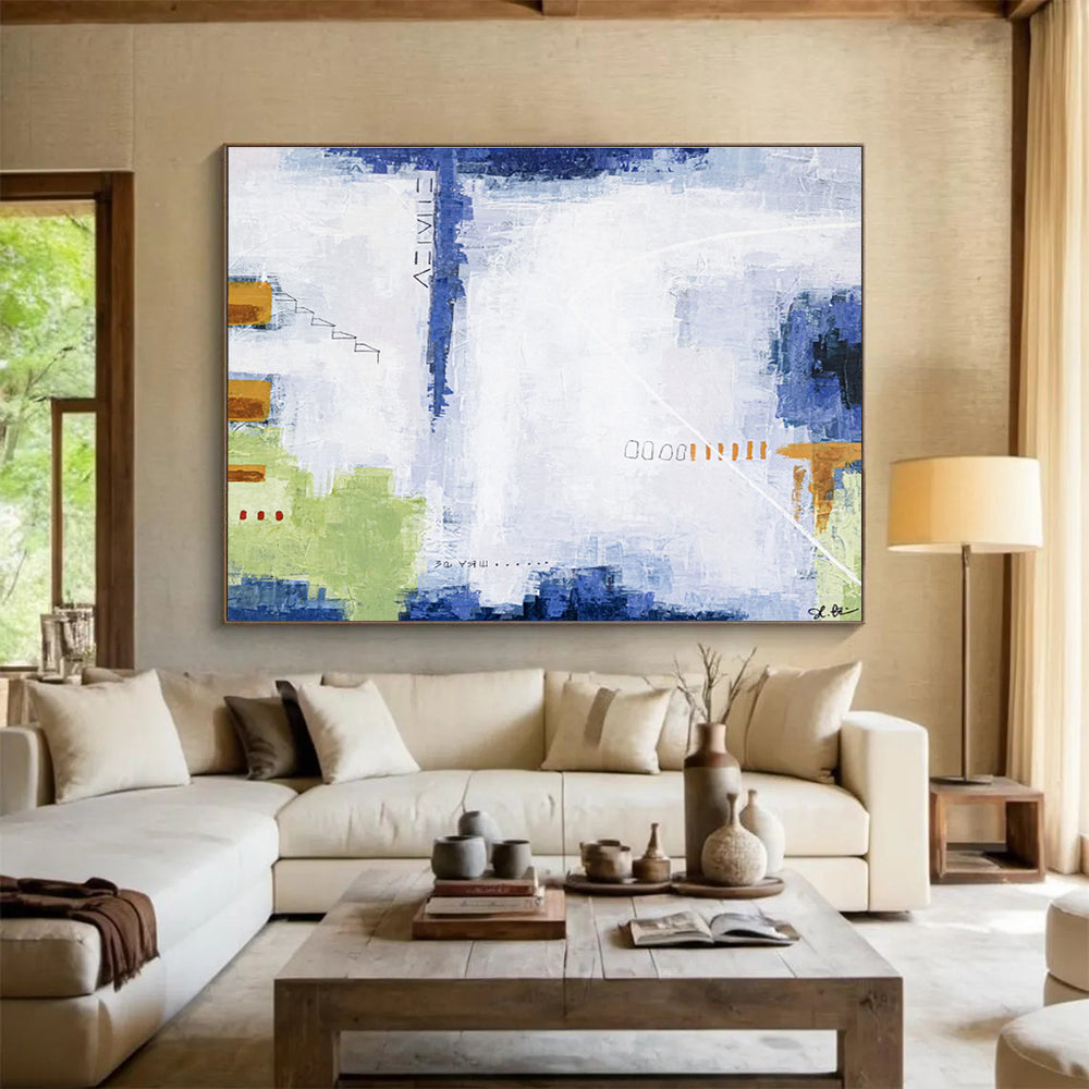 “Blue - Green Abstract Layers” Abstract Acrylic Painting On Canvas DKH555