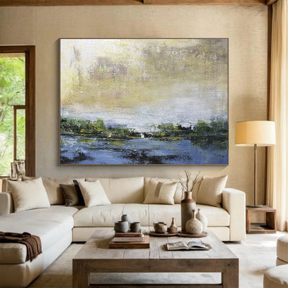 Subtle Abstract Landscape in Gold and Blue Painting On Canvas DKH195