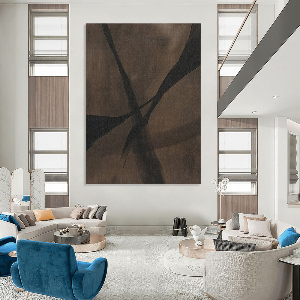 “Chocolate Ribbons” - Dark Brown Abstract Stripes Painting On Canvas DKH1159