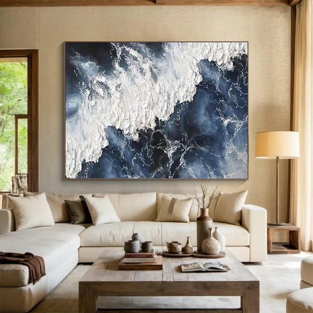 Textured Blue and White Waves - Impasto Seascape Painting On Canvas DLZ250
