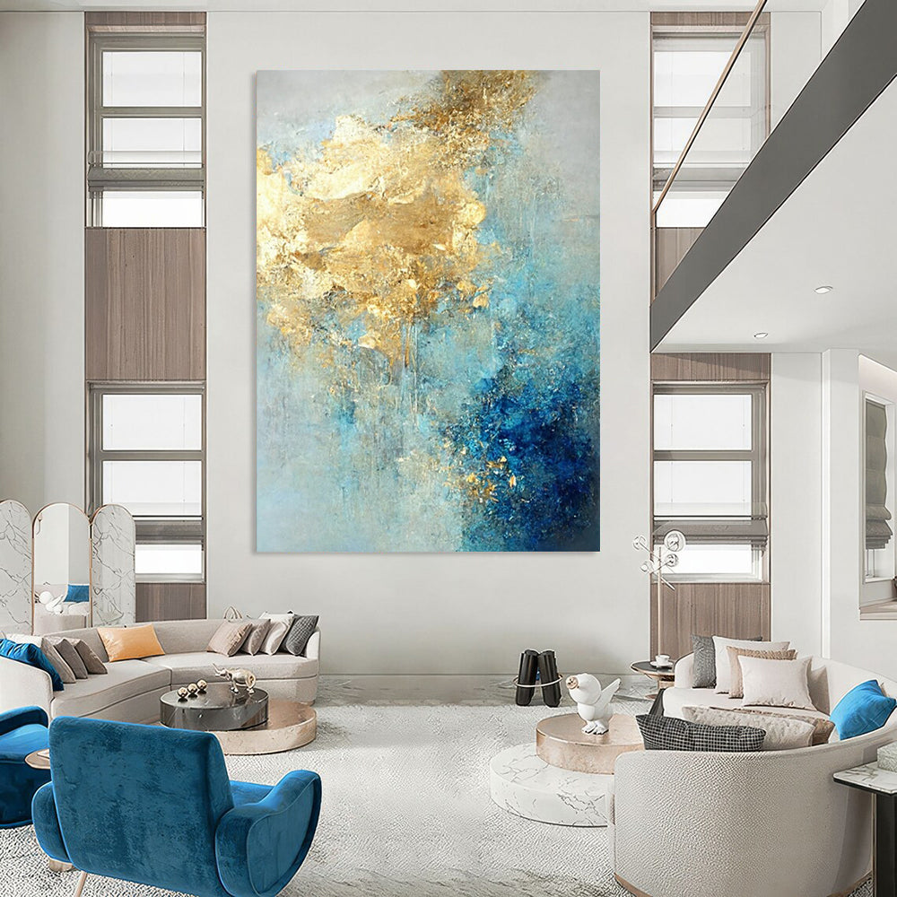 “Blue - Gold Abstract Fusion” - Abstract Expressionist Painting On Canvas DTP071