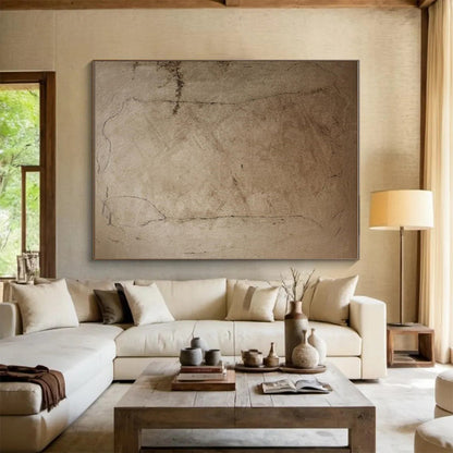 “Earthy Tones, Faint Line Drawings” - “Echoes of Time”，Abstract Mixed - Media Drawing CT0688