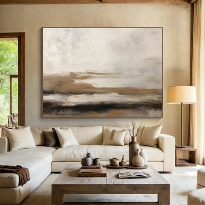 “Brown & White Textured Layers” Abstract Landscape Painting On Canvas DKH332