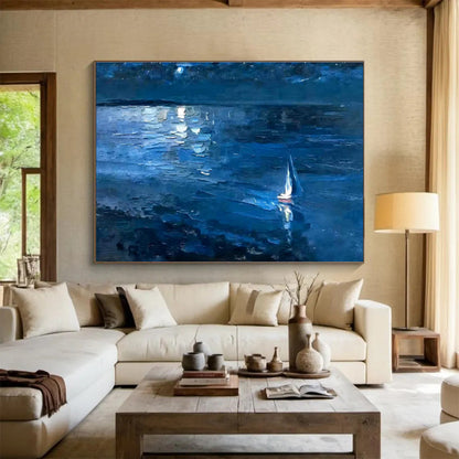 Impressionistic Night Landscape “Moonlit Sail” Painting On Canvas DKH100