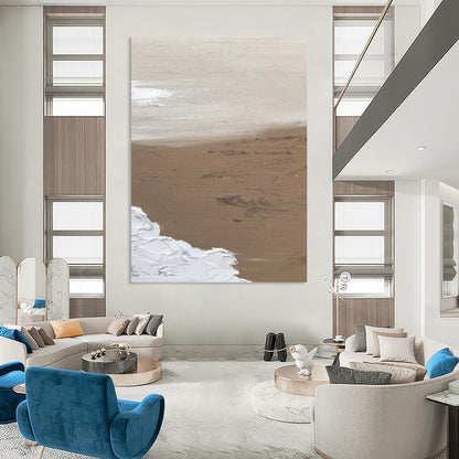 “Beige, White Textured Coast ‘Sunlit Serenity’” - Impasto Abstract Painting On Canvas DTP375