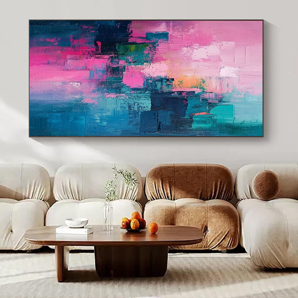 “Pink, Teal, Color - Blocked Abstraction” – Bold Abstract Art CT1012