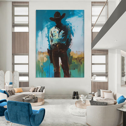 “Shadowed Cowboy in Blue” - Modern Western - Inspired Painting On Canvas DTP102