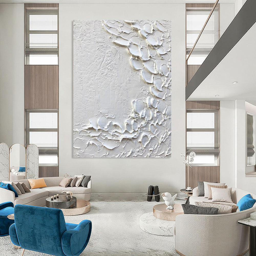 “White, Textured Blossoms ‘Pure Whimsy’” - Impasto Abstract Painting On Canvas DTP373