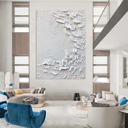 “White, Textured Blossoms ‘Pure Whimsy’” - Impasto Abstract Painting On Canvas DTP373