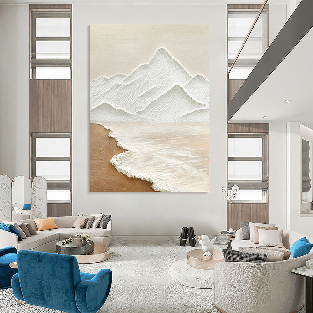 “Textured Mountain - White, Beige 3D Landscape” Painting On Canvas DTP273