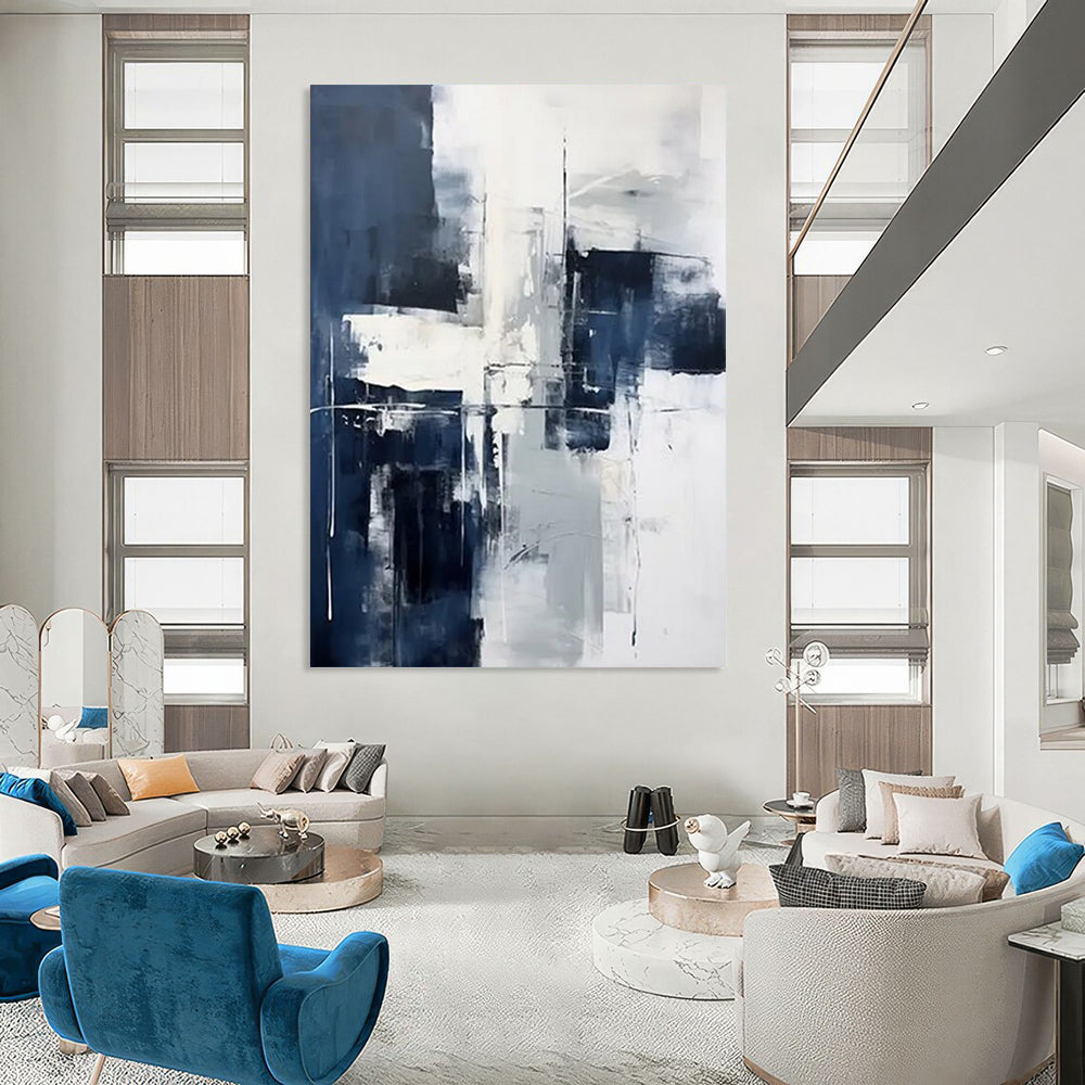 “Blue - Gray Geometric Abstraction” - Minimalist Abstract Painting On Canvas DTP128
