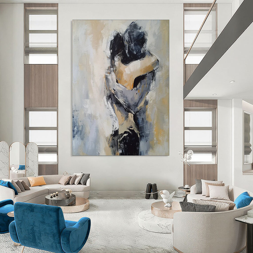 Neutral Hues, Embracing Figures - "Eternal Embrace" - Abstract Figurative Painting CT1831