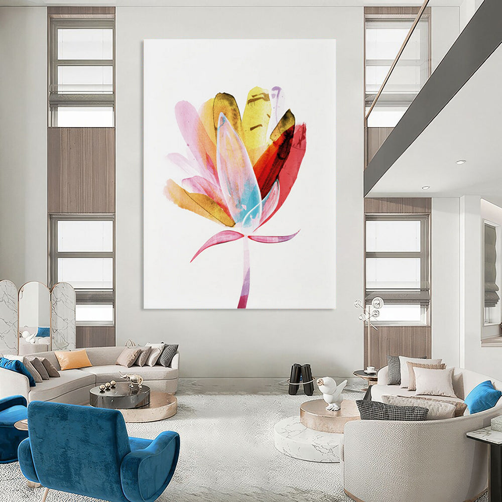 “Vibrant Watercolor Flower” - Pink, Yellow, Blue Watercolor Painting On Canvas DTP215