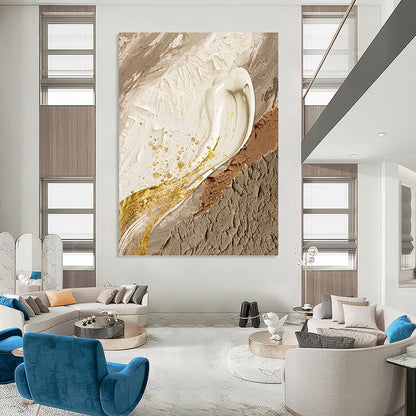 Elegant Beige, White, and Gold Abstract - Abstract Painting On Canvas DKH1487