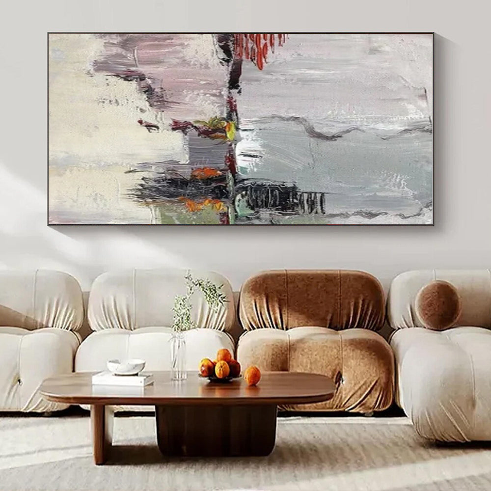 Grey, Red, Yellow & Green Abstract Cityscape - "Urban Impressions" - Abstract Oil Painting CT1459