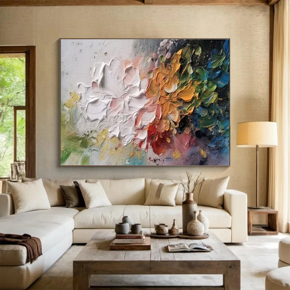 “Textured Blooms” - Multicolor, Thick - Stroked Floral Abstract Painting On Canvas DKH700