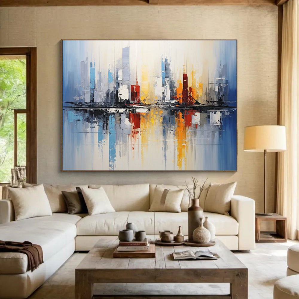 “Cityscape Reflection” Abstract Urban Landscape Painting On Canvas DLZ170