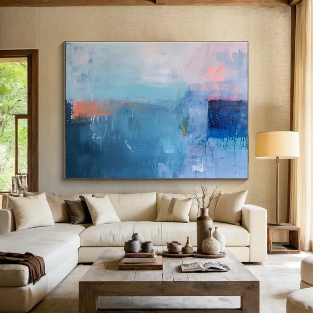 “Deep Blue Abstract Layers” Abstract Acrylic Painting On Canvas DKH478
