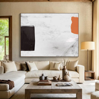 “Black - White - Orange Minimalist” Abstract Geometric Painting On Canvas DLZ146