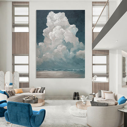 Fluffy Clouds Over the Sea - Seascape Painting On Canvas DKH1459