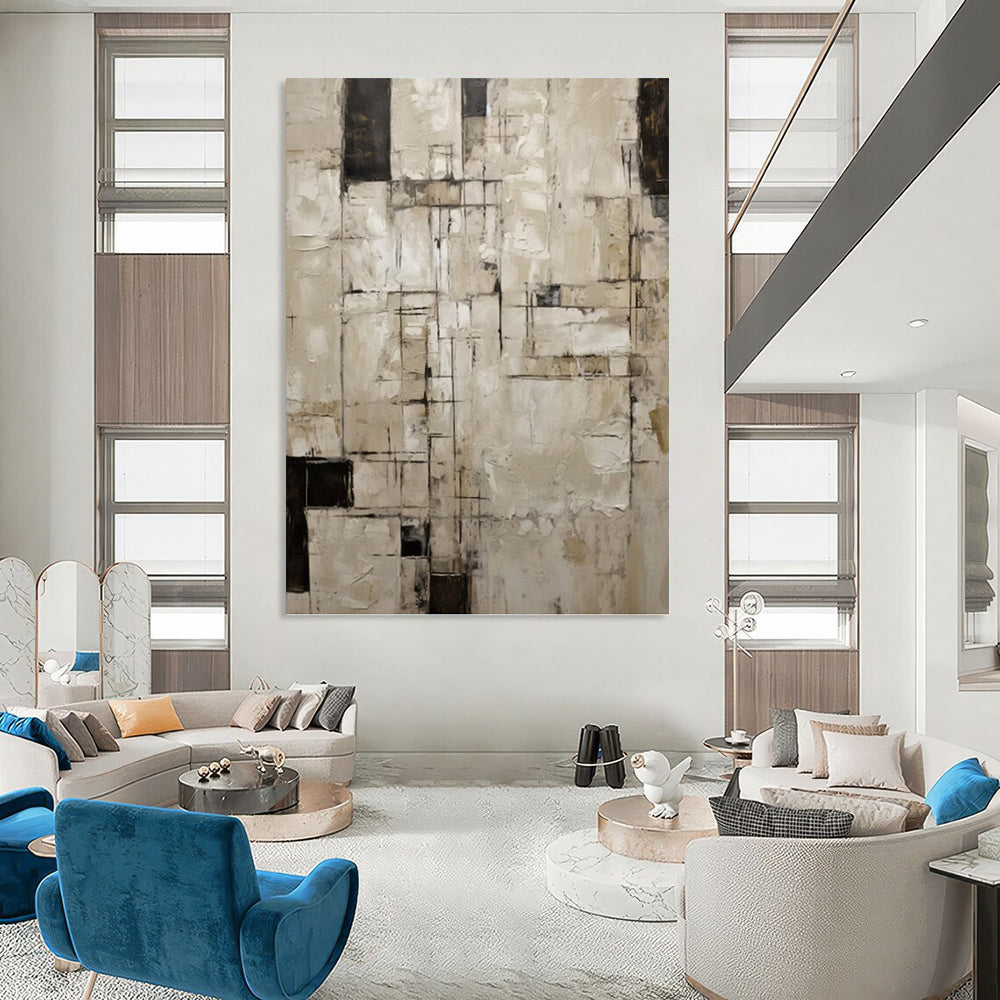 Neutral Grid Abstract - Abstract Painting On Canvas DKH1315