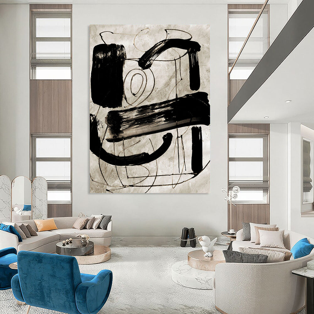 “Dynamic Black - and - White Gestures” - Abstract Expressionist Painting On Canvas DTP169