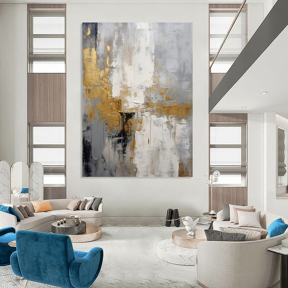 “Gilded Gray Abstraction” - Sophisticated Abstract Painting On Canvas DKH1062