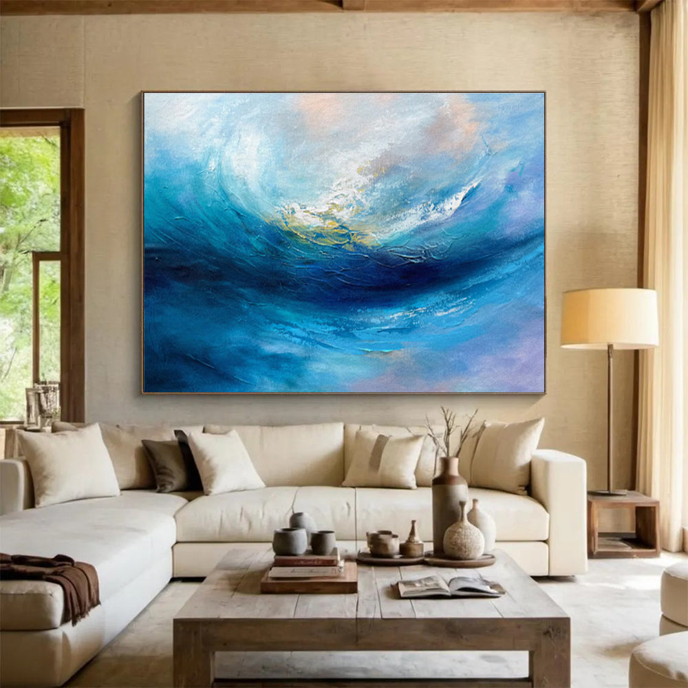 Blue Ocean Wave Impasto Painting On Canvas DKH281