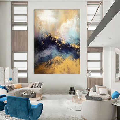 “Gold and Blue Abstract Waves” - Contemporary Landscape Art CT1941