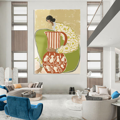 Flat Colors - Woman with Vessels Painting On Canvas DKH1145