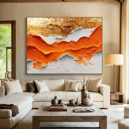 “Orange - Gold Textured Peaks” Abstract Impasto Painting On Canvas DKH464