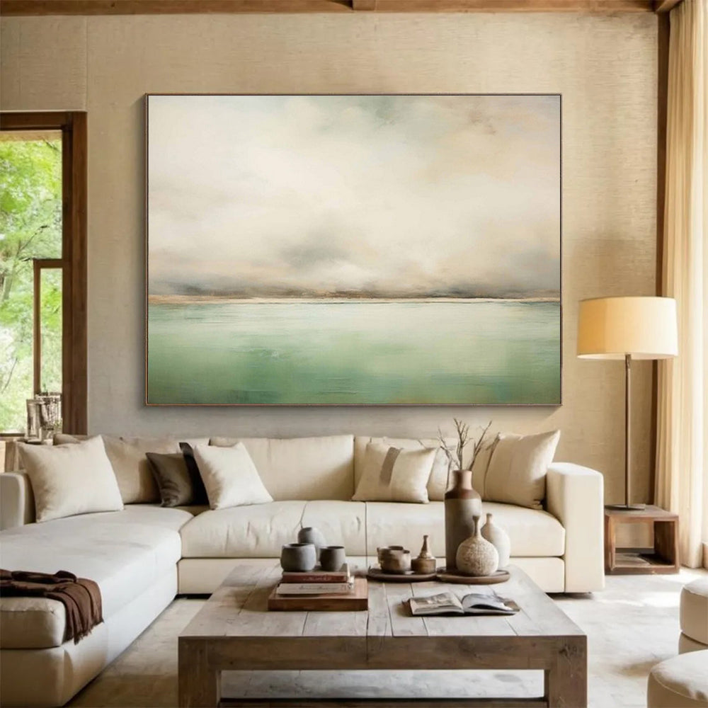 Soft - Toned Seascape “Calm Coastal Mist” Painting On Canvas DKH159