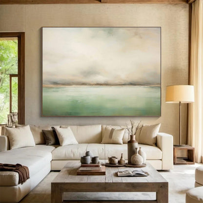Soft - Toned Seascape “Calm Coastal Mist” Painting On Canvas DKH159