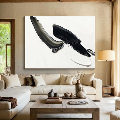 Dynamic Black & Gray Strokes - White, Black & Gray Abstract Painting On Canvas DKH910