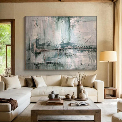 Urban Layers Gray and Teal Abstract Textures Painting On Canvas DKH178