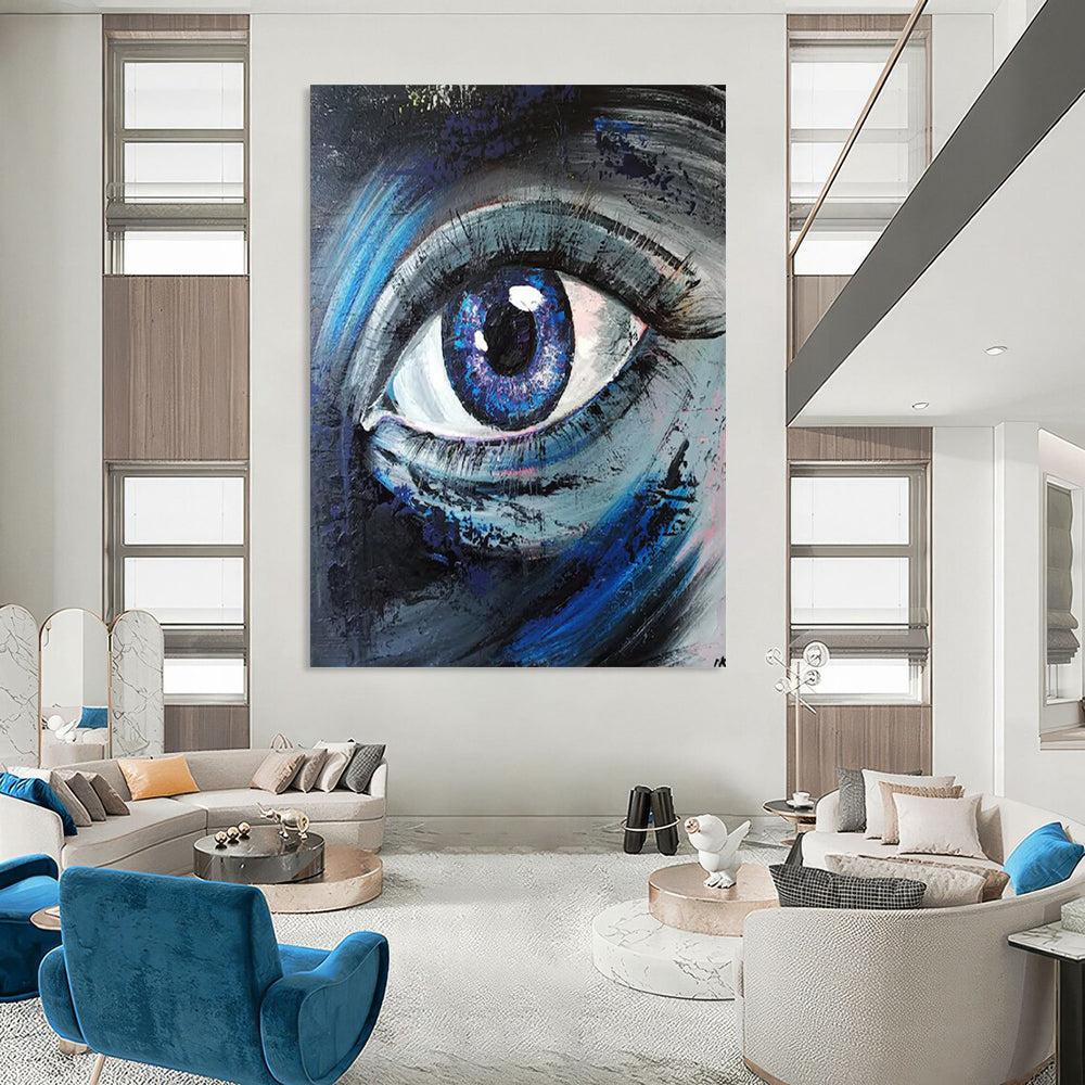 “Soulful Blue Gaze” - Blue - Toned Eye Close - up Painting On Canvas CT2187