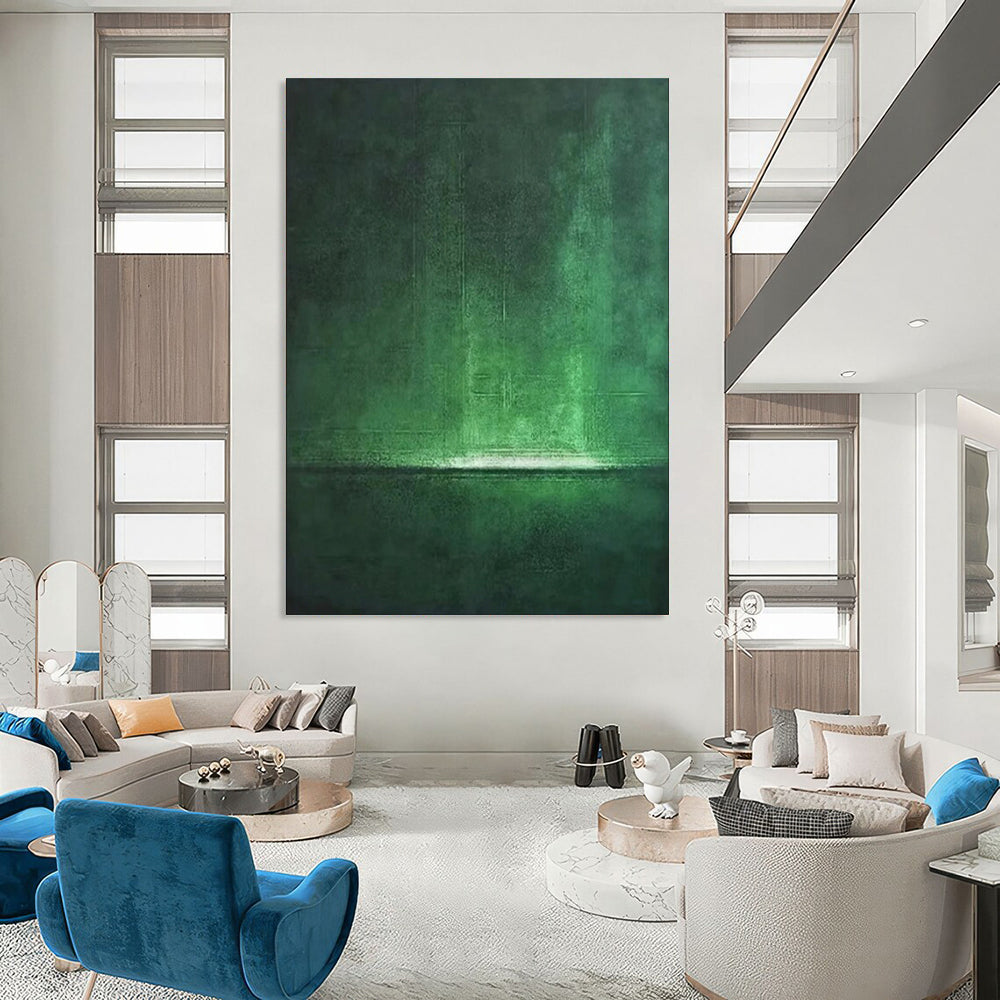 “Emerald Light: Abstract Nocturne” - Textured Monochrome Acrylic on Canvas CT1891