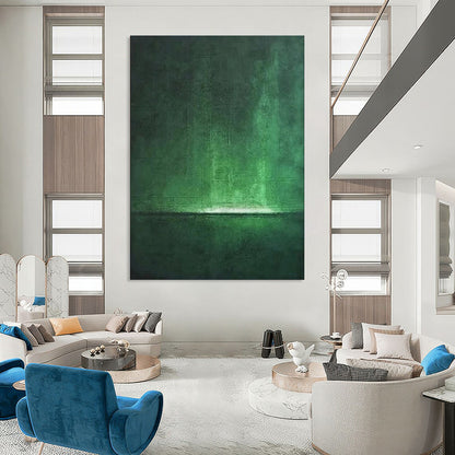 “Emerald Light: Abstract Nocturne” - Textured Monochrome Acrylic on Canvas CT1891