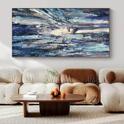 Deep Blue Textured Abstraction - Impasto Abstract Acrylic On Canvas CT1350