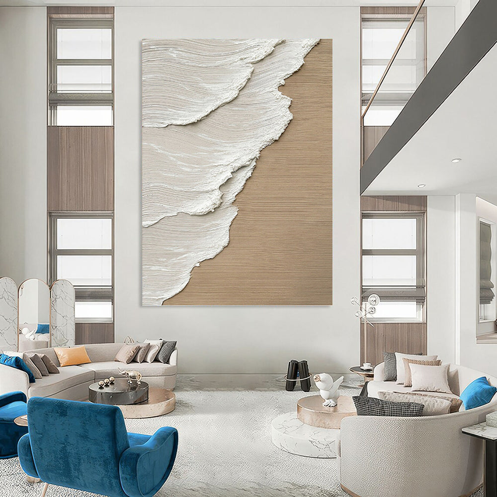 Textured Beige and White Abstract - Abstract Painting On Canvas DKH1476
