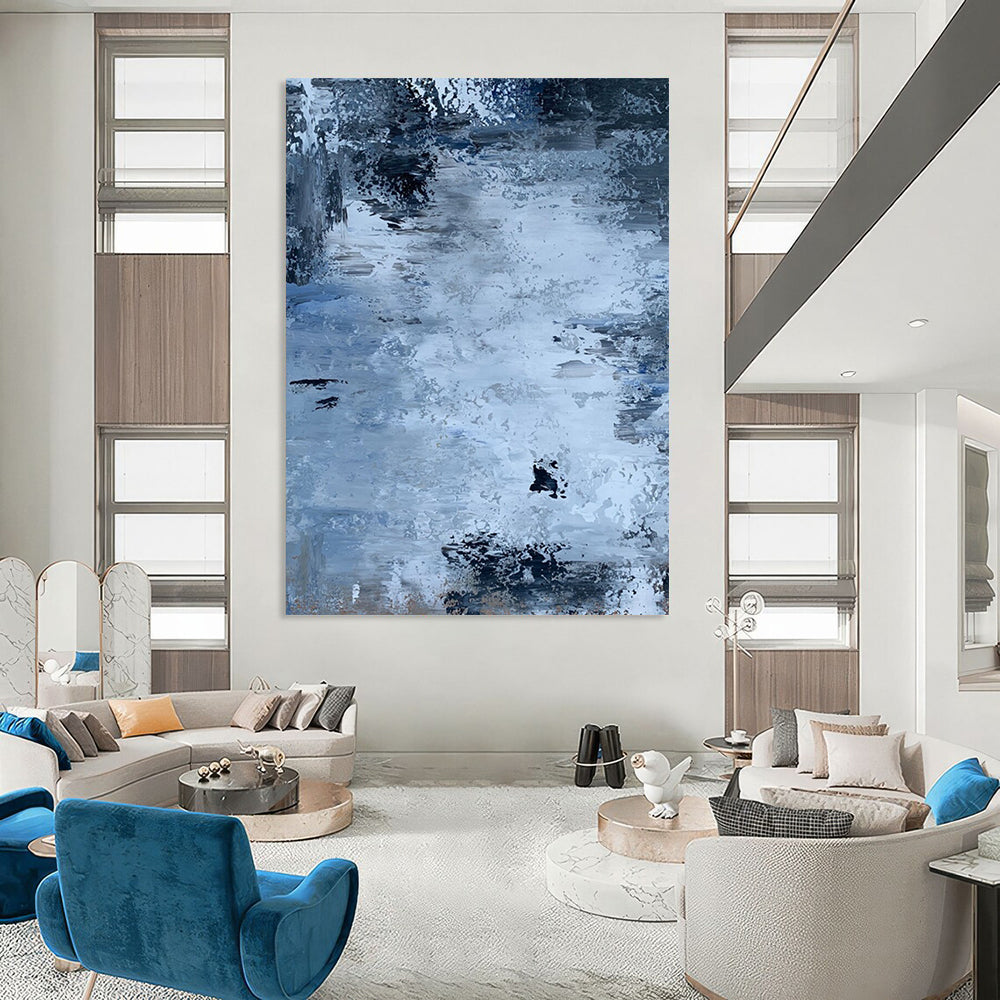 “Blue - Gray Abstract Flow” - Blue, Gray Abstract Painting On Canvas DTP251