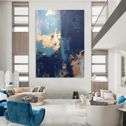 “Blue - Gold Textured Abstraction” - Textured Abstract Painting On Canvas DTP130