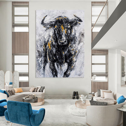 Textured Bull with Gold Highlights - Wildlife Painting On Canvas DKH1455