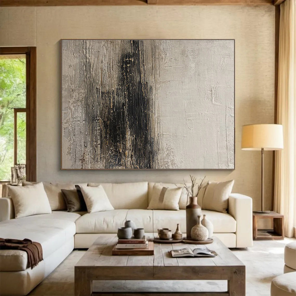 Textured Monochrome Abstract “Shadowy Textured Mystery” Painting On Canvas DKH086