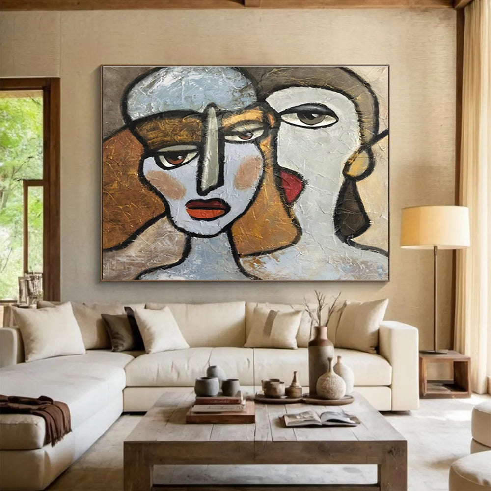 “Cubist Faces” - Multicolor, Stylized Portrait Cubist Painting On Canvas DKH719