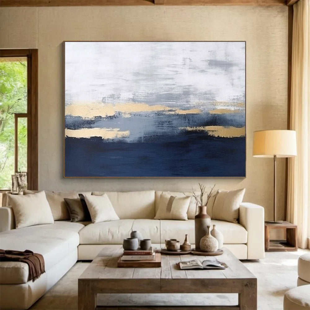 “Gray and Gold Abstract Layers” - Modern Landscape Painting On Canvas DKH786