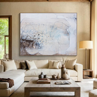 Monochrome Linear Abstract “Subtle Linear Story” Painting On Canvas DKH080