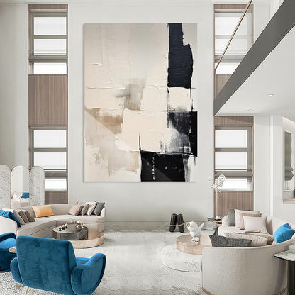 “Black - White - Beige Abstraction” - Minimalist Abstract Painting On Canvas DTP056