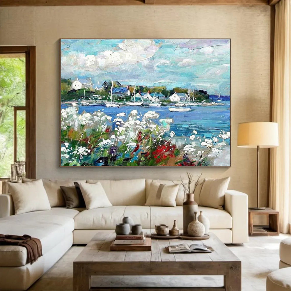 “Colorful Harbor Scene” Impressionist Oil Painting On Canvas DKH450